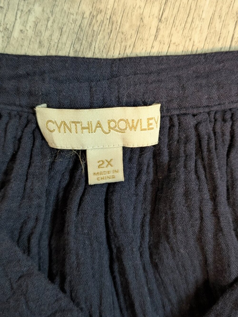 *SALE* Cynthia Rowley Navy Cotton Gauze Flutter Sleeve Peasant Blouse 2X Boho - Picture 8 of 11